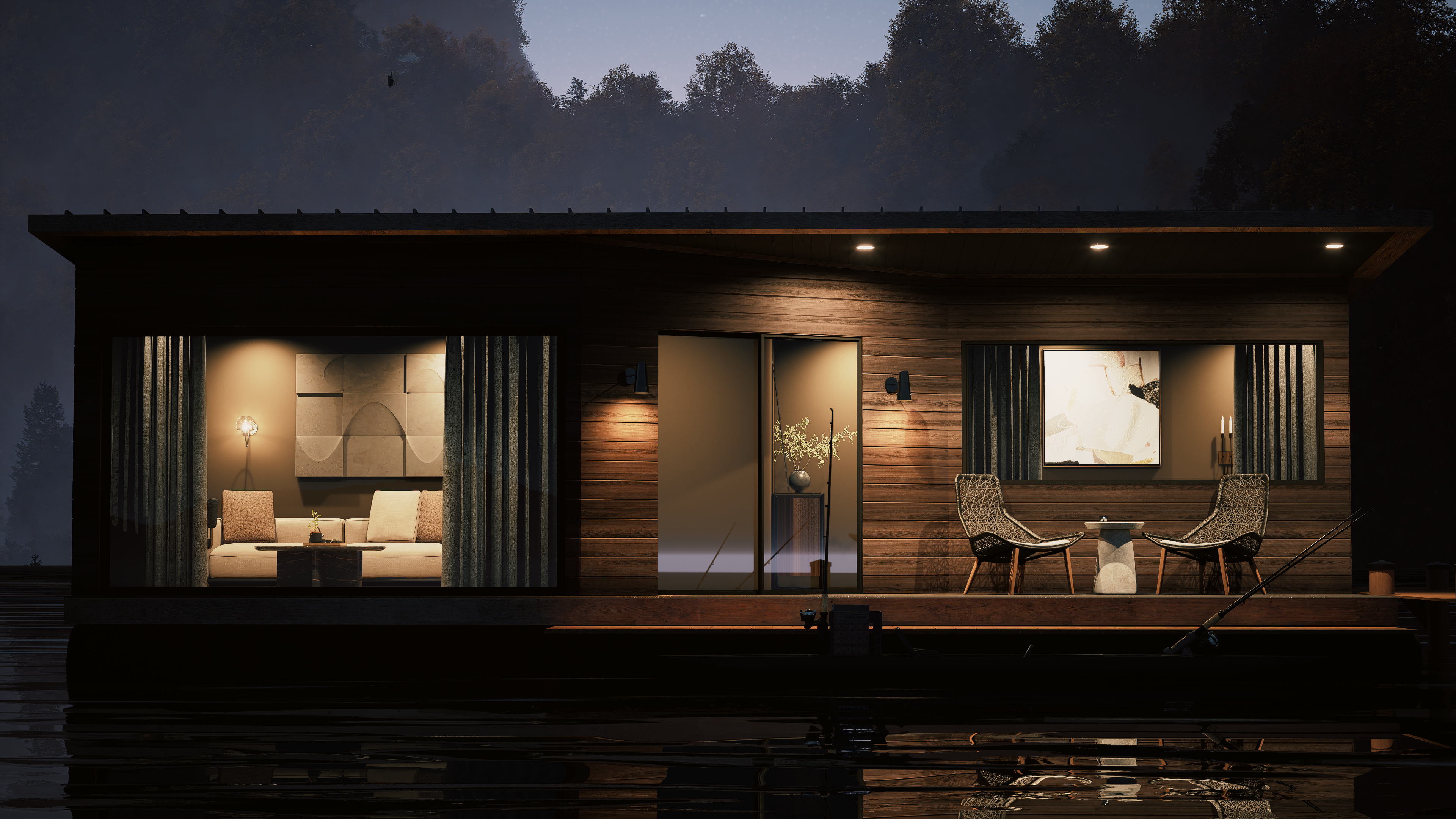 Modern Slip House dockable small lake house residential visualization
